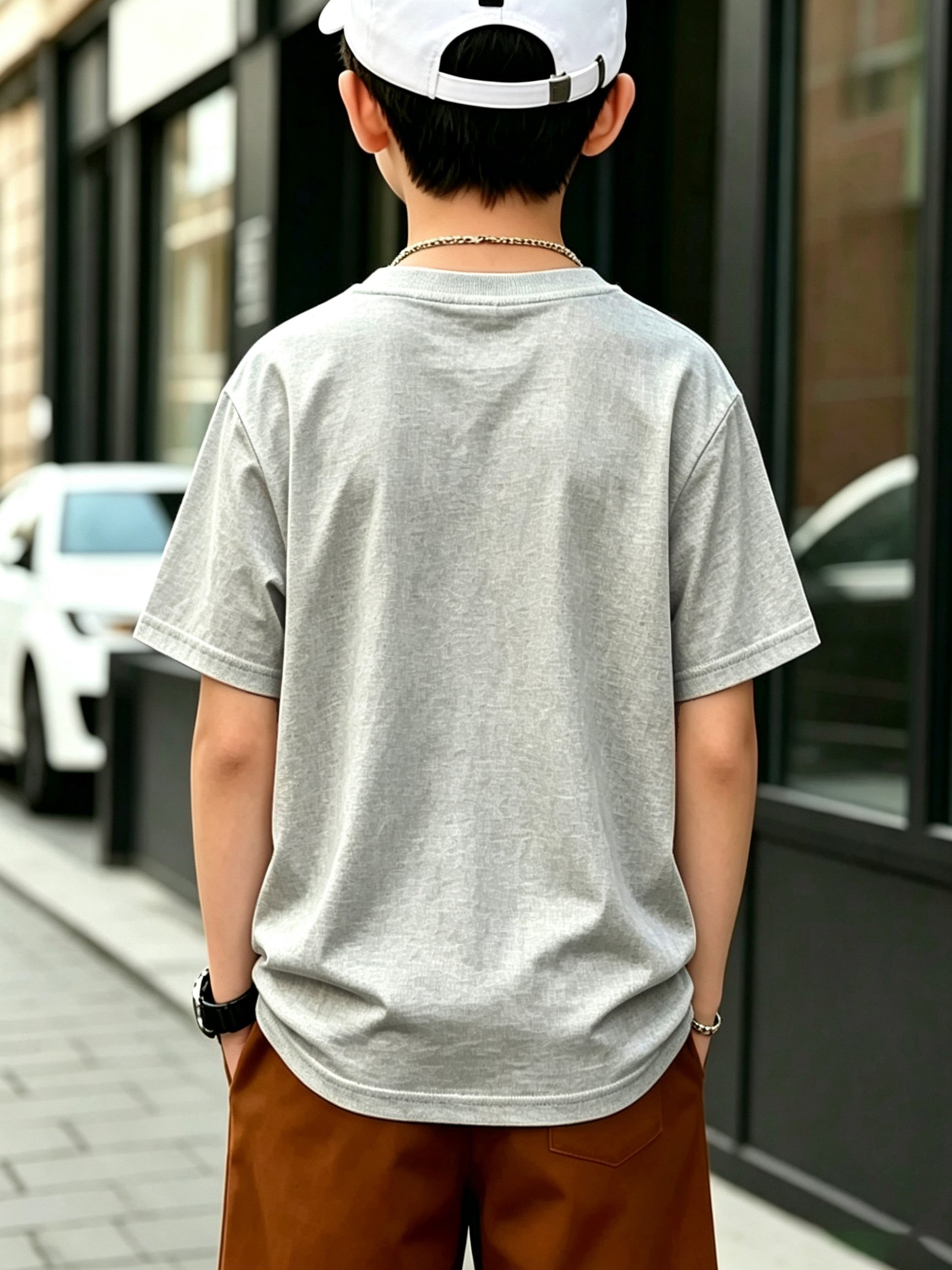 Boys Grey Cotton Short Sleeve Dino T-Shirt