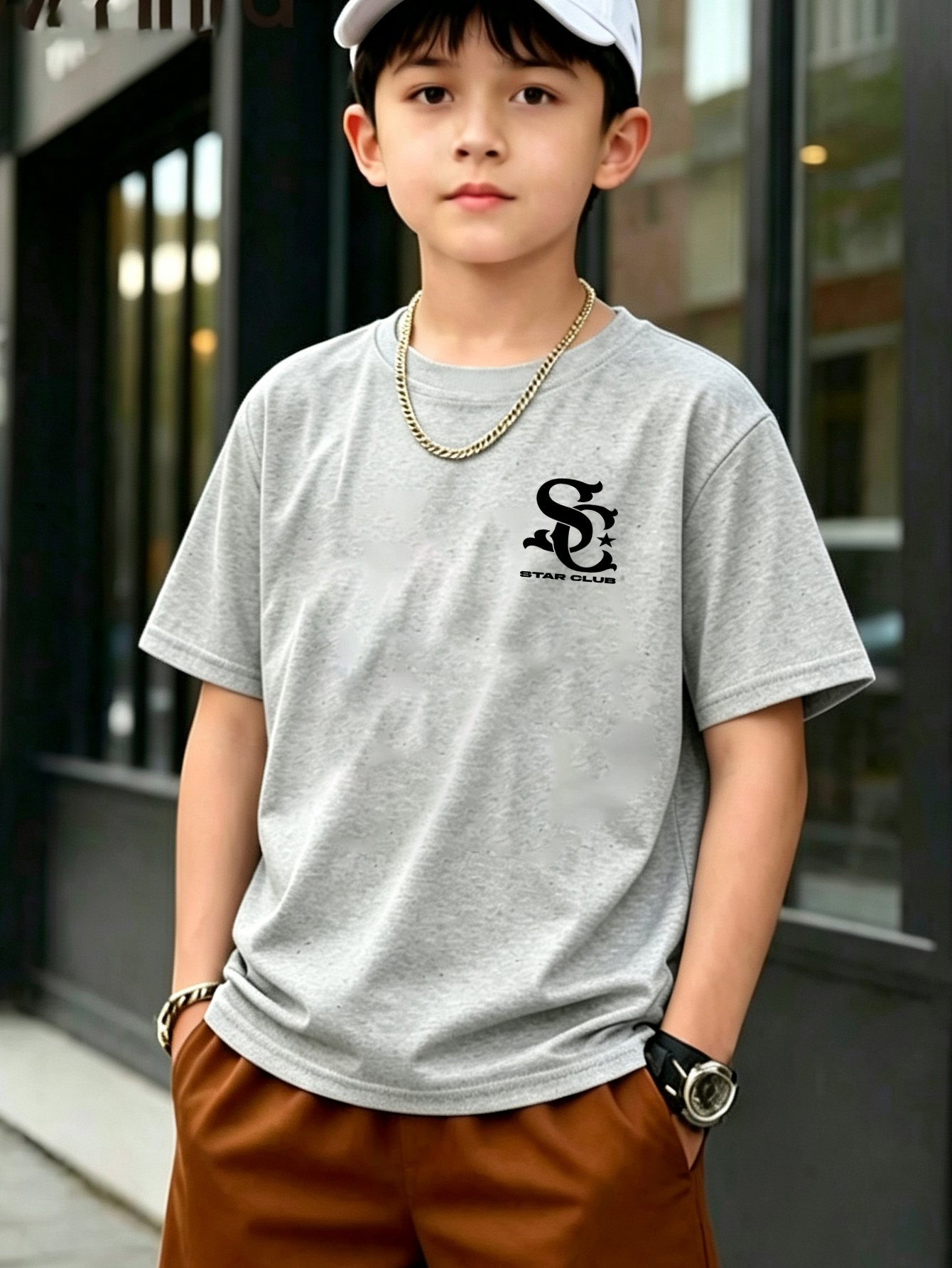 Boys Grey Cotton Short Sleeve Graphic T-Shirt