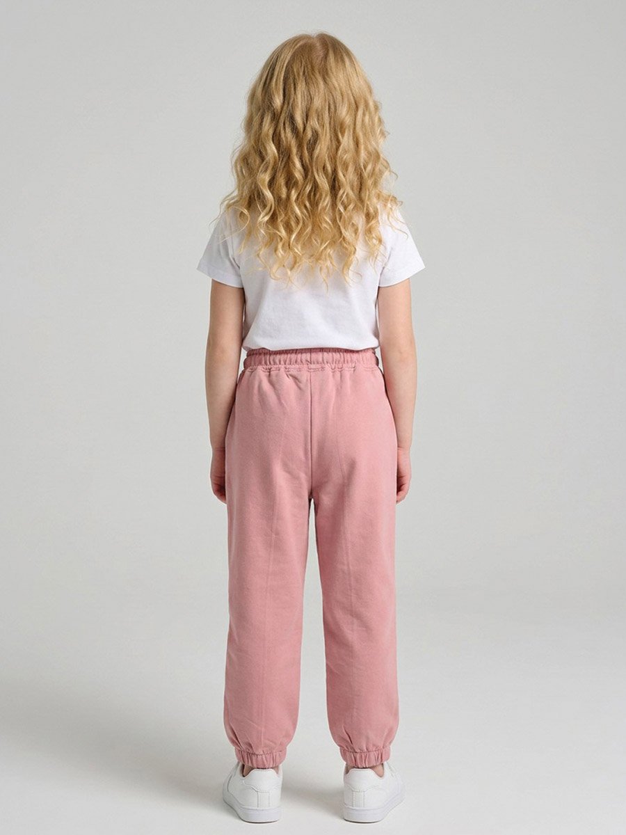 Girls Pink Pintuck Details Printed Joggers