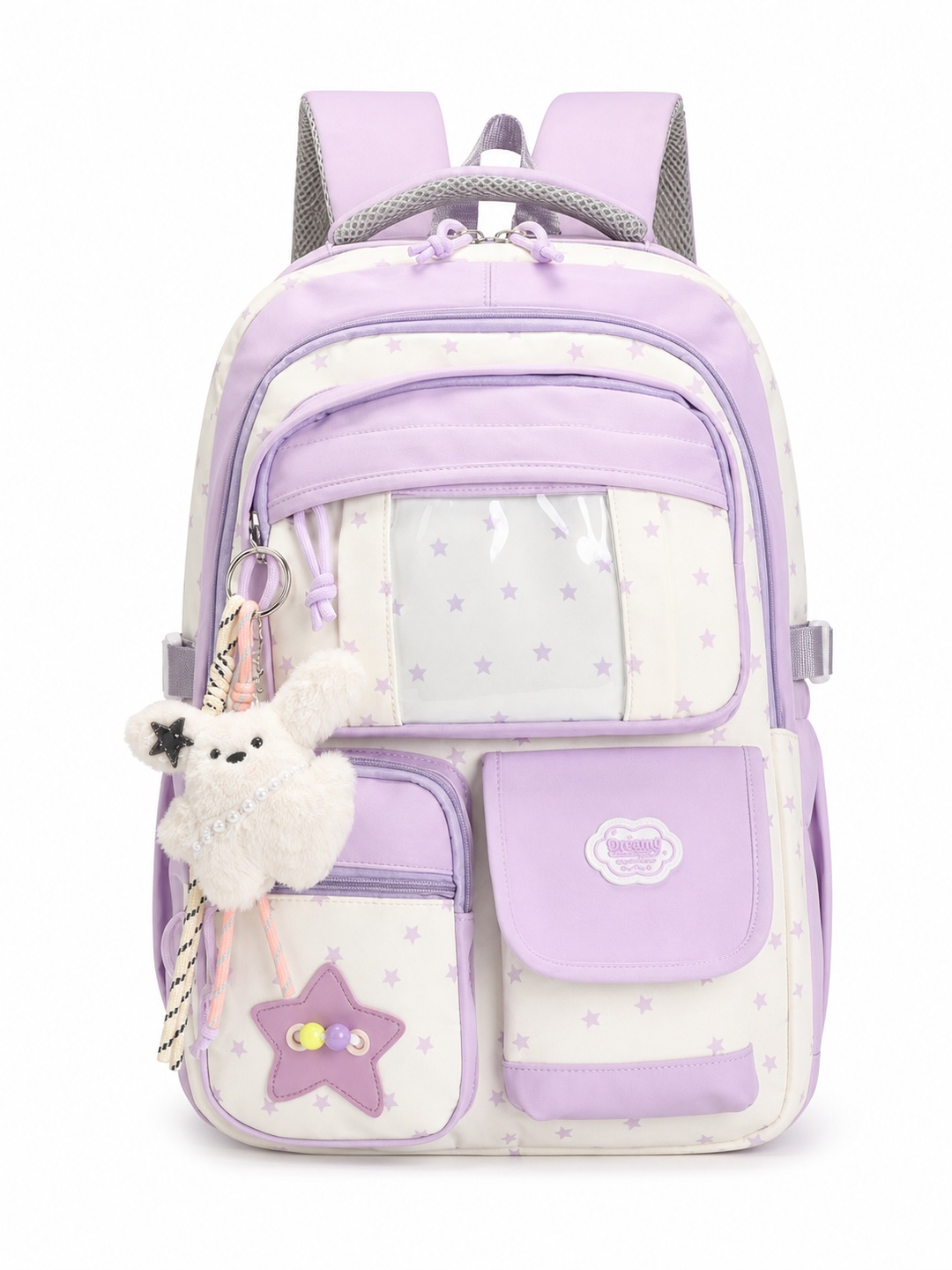 Star Print Backpack with Plush Charm