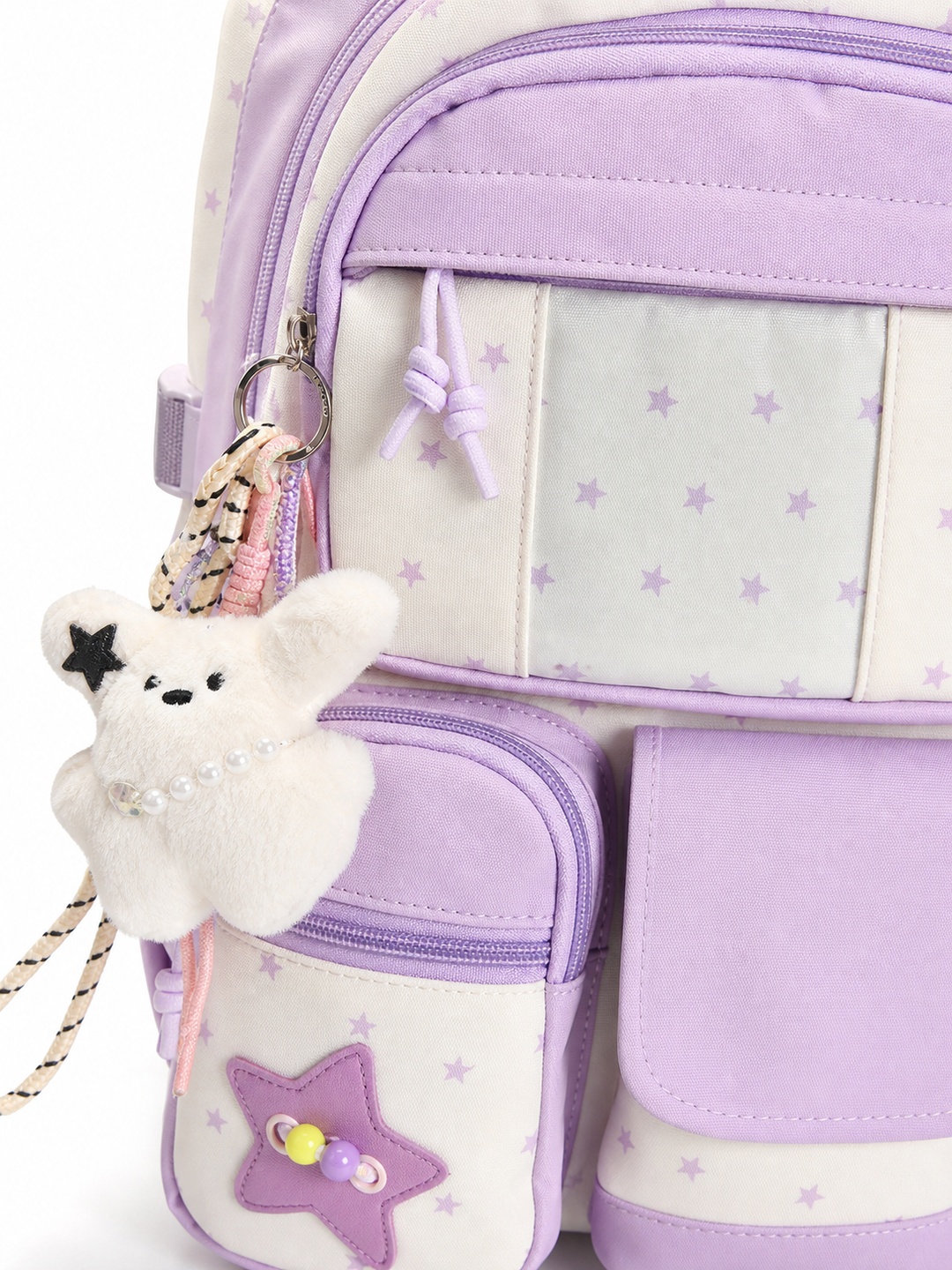 Star Print Backpack with Plush Charm