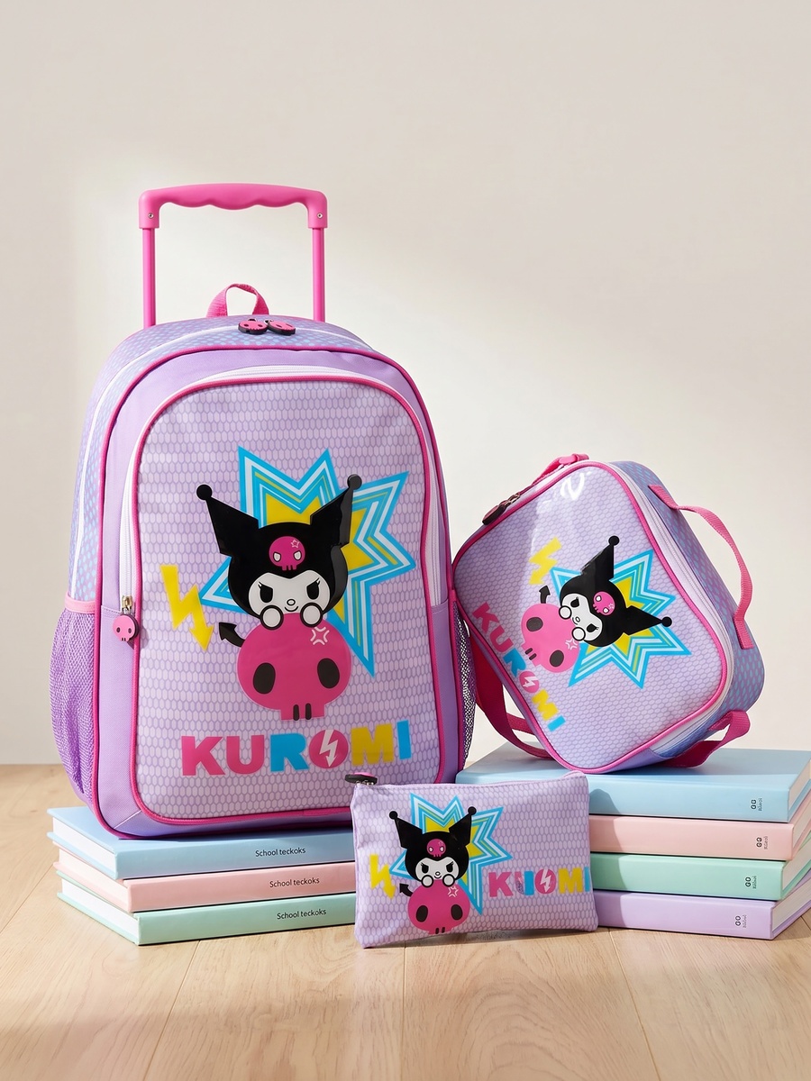 Kuromi 3-Piece Trolley Bag Set with Lunch Bag and Pencil Pouch - 18 inches