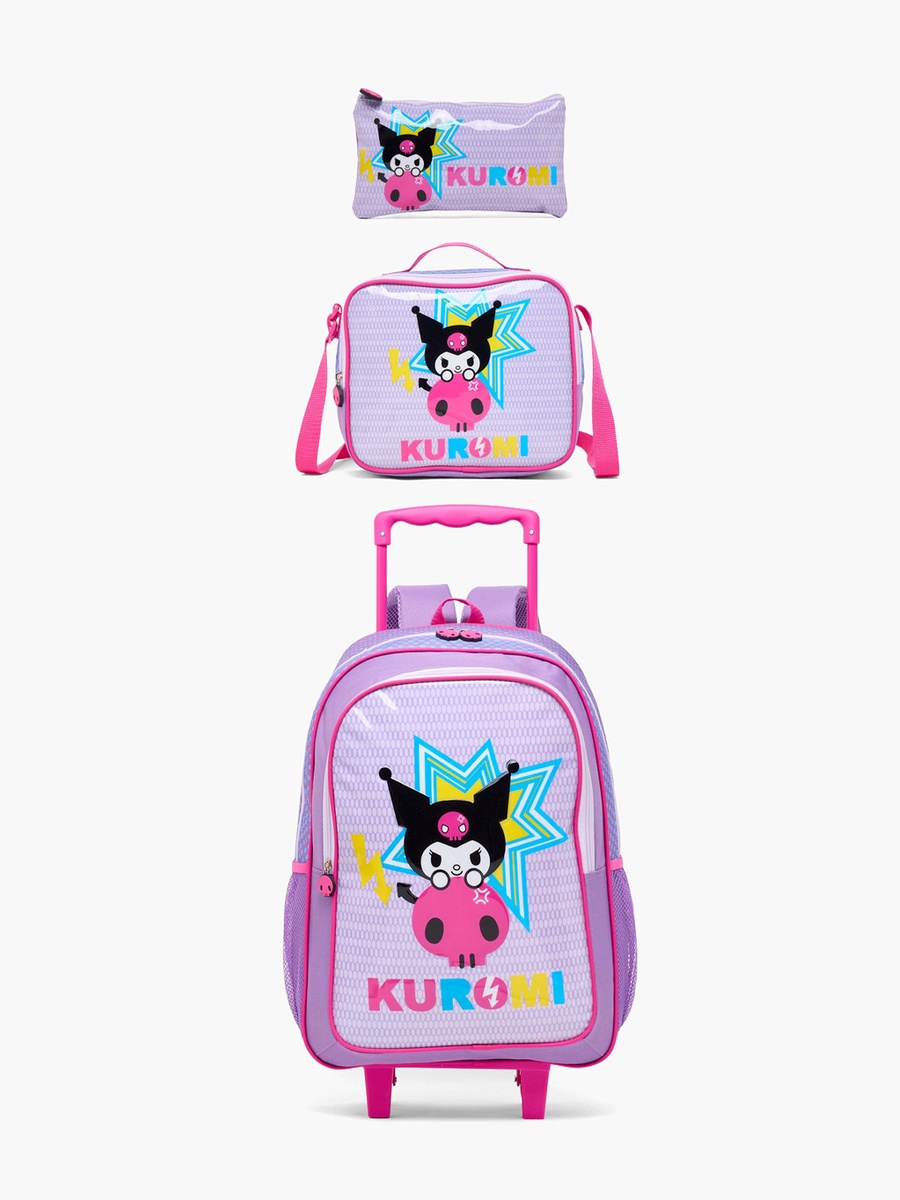 Kuromi 3-Piece Trolley Bag Set with Lunch Bag and Pencil Pouch - 18 inches