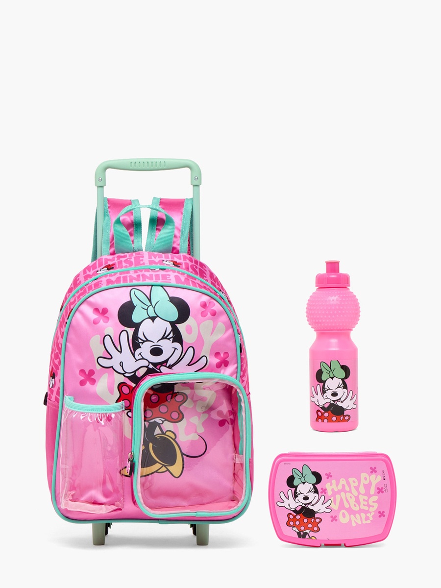 Minnie Mouse Print 3-Piece School Trolley Bag Set with Lunch Box