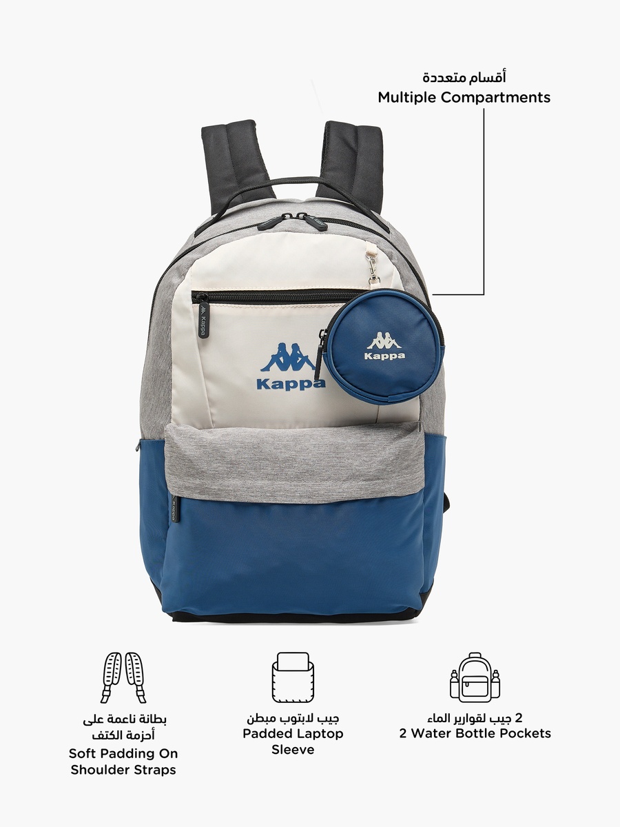 Color Block School Backpack with Detachable Pouch