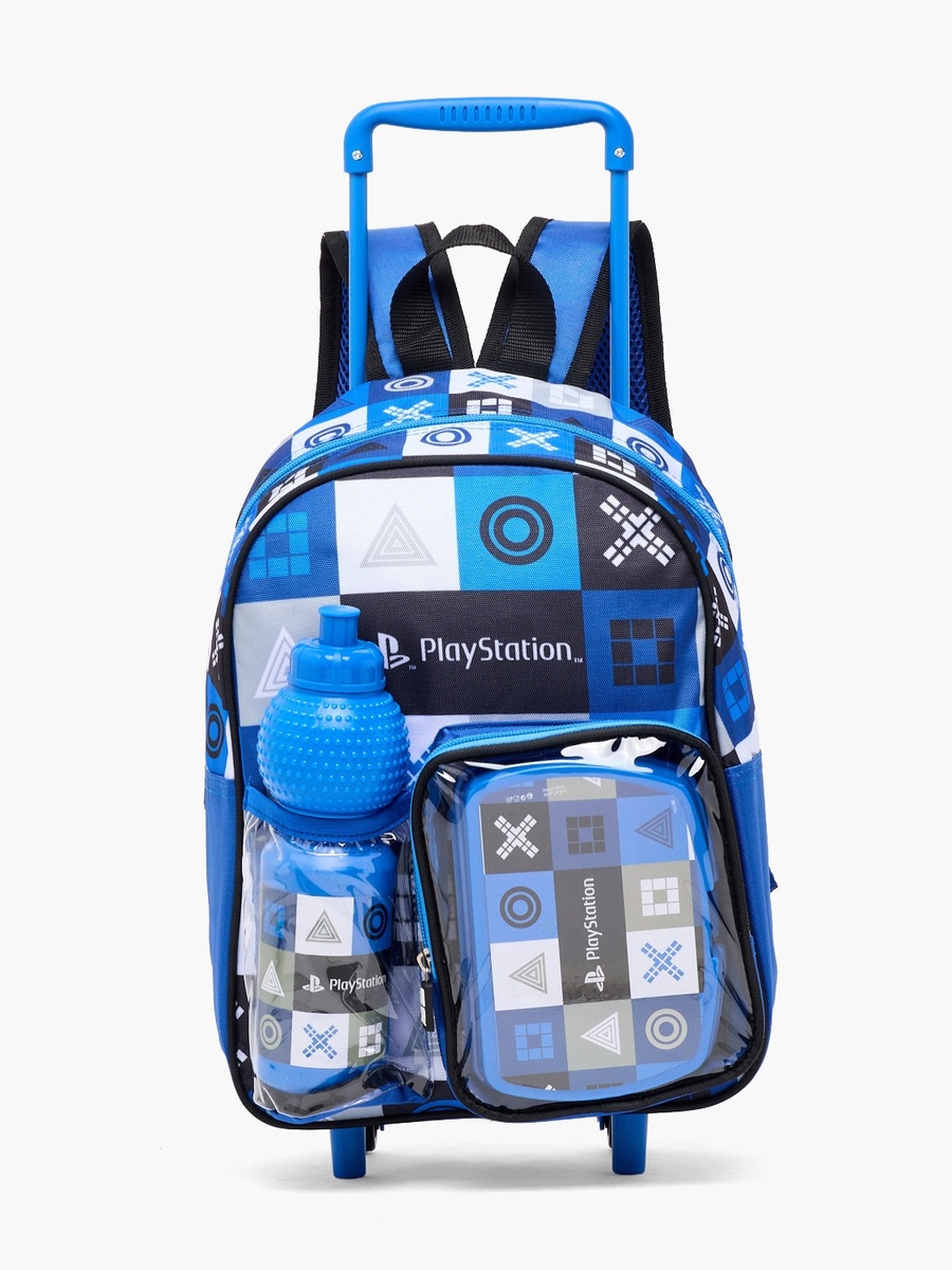 Printed 3-Pieces School Trolley Bag Set with Lunch Box and Bottle