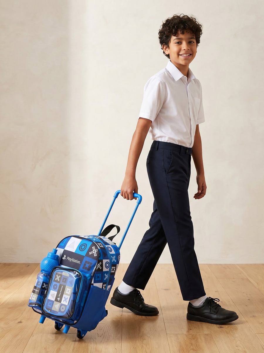 Printed 3-Pieces School Trolley Bag Set with Lunch Box and Bottle