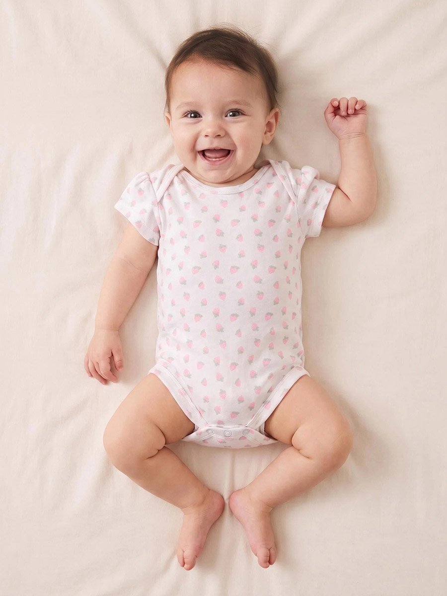 Baby Girls Off White All Over Print Short Sleeves Romper