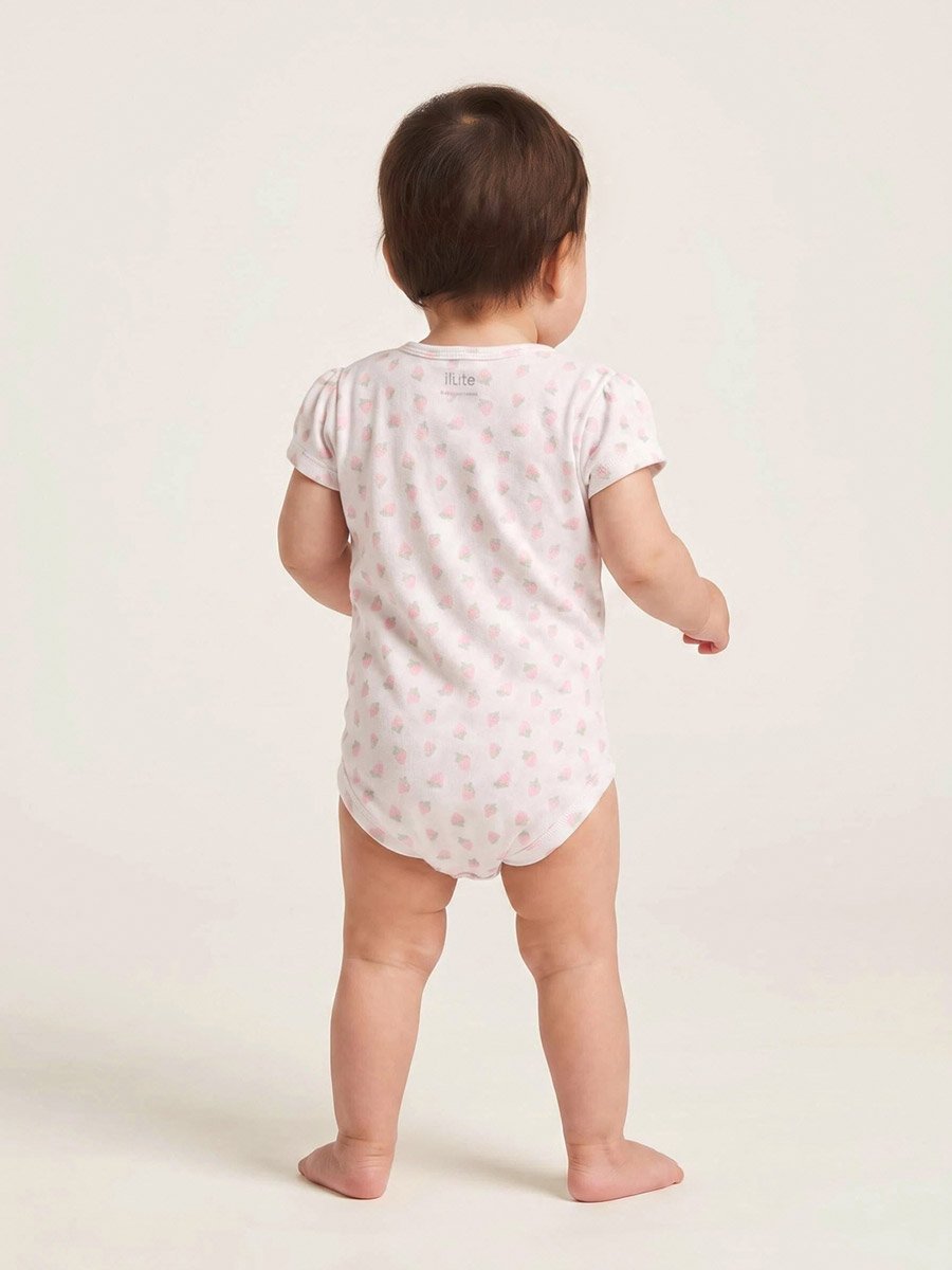 Baby Girls Off White All Over Print Short Sleeves Romper