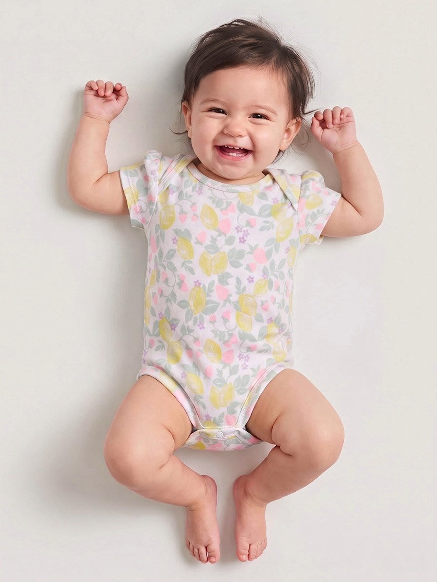 Baby Girl Multi-Color All Over Print Short Sleeves Romper
