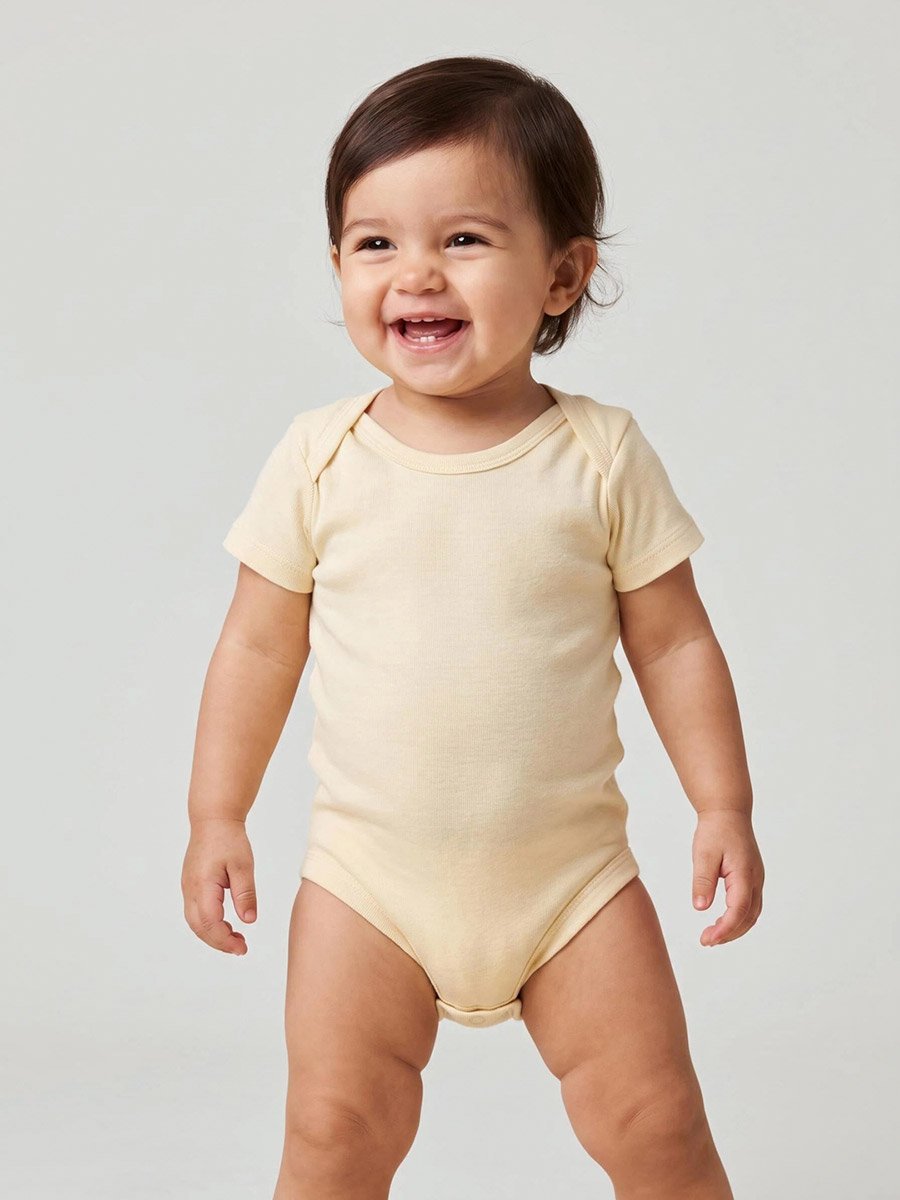 Baby boy Yellow Solid Short Sleeves Romper