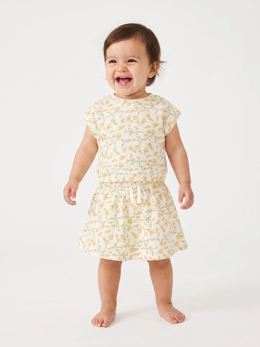 Baby Girl Yellow All Over Floral Print Top and Skort Set