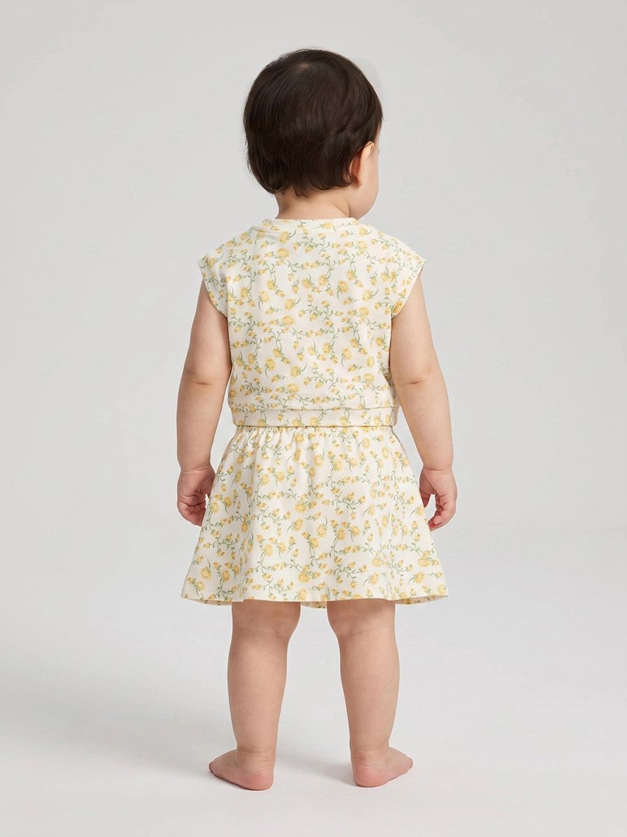 Baby Girl Yellow All Over Floral Print Top and Skort Set