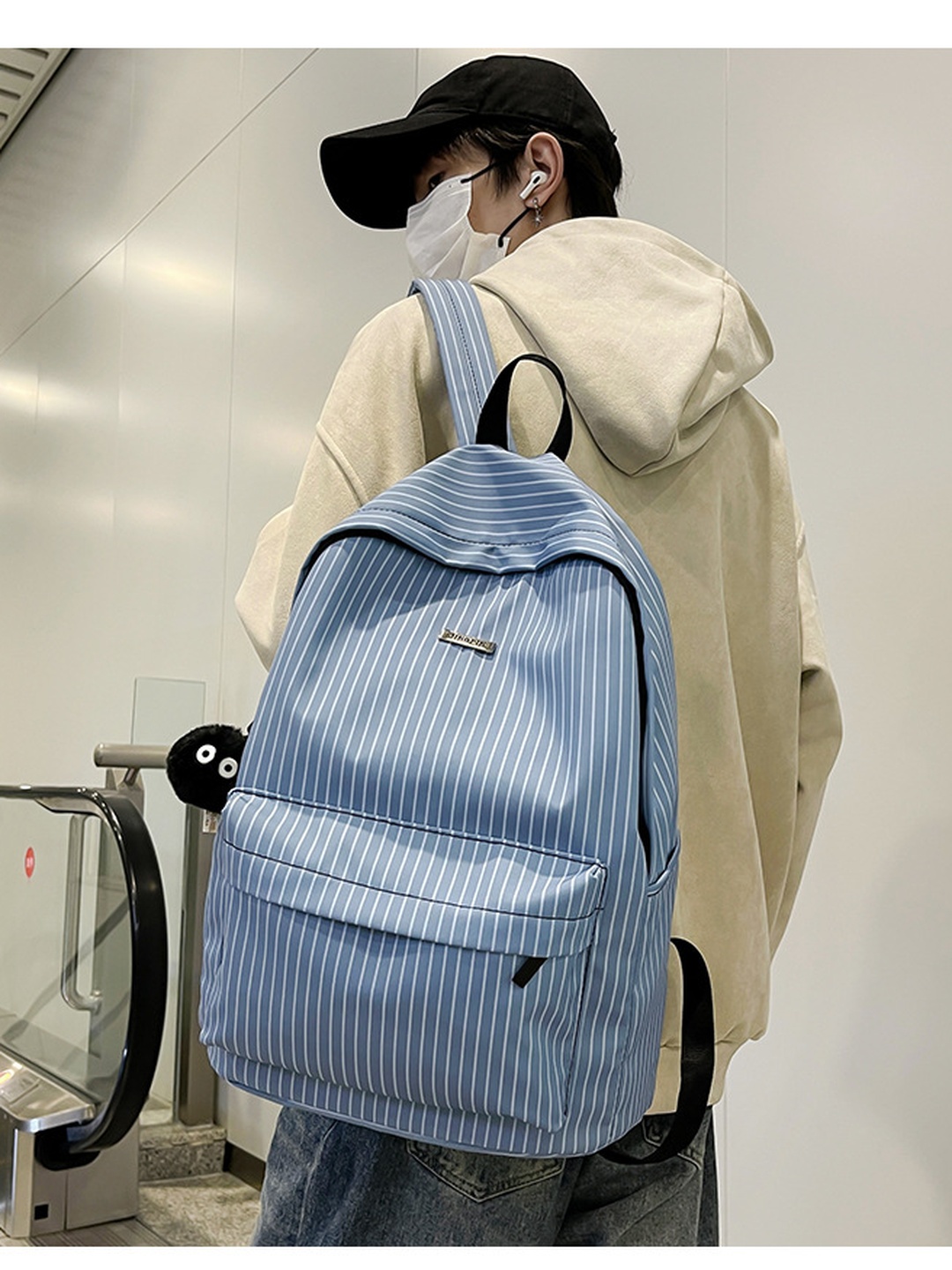 Striped Zip Pocket Backpack