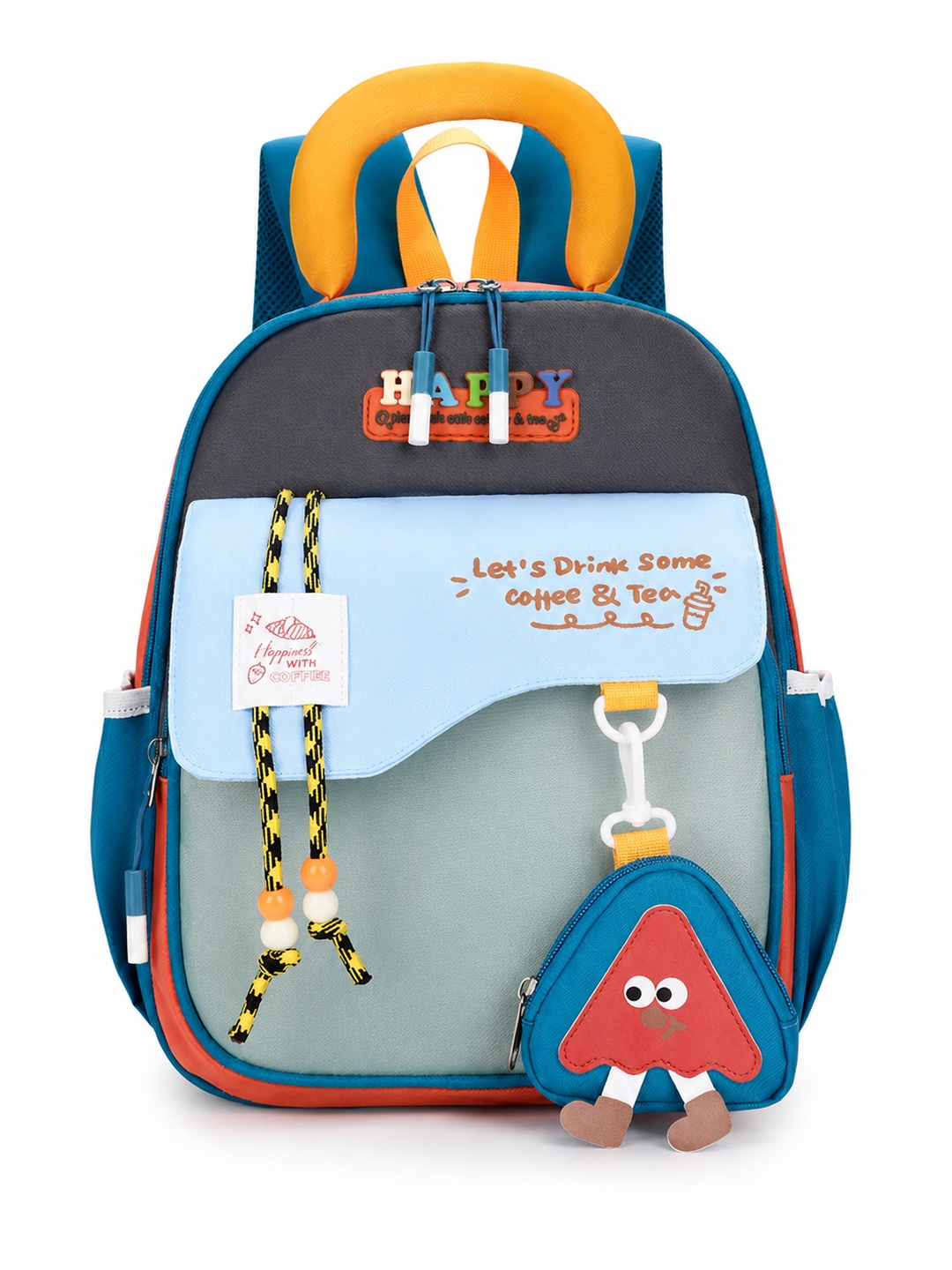 Color Block Backpack with Plush Charm