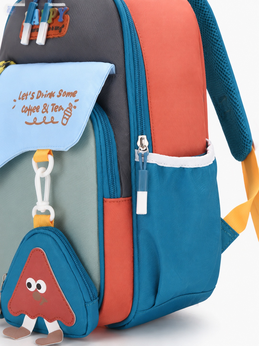 Color Block Backpack with Plush Charm