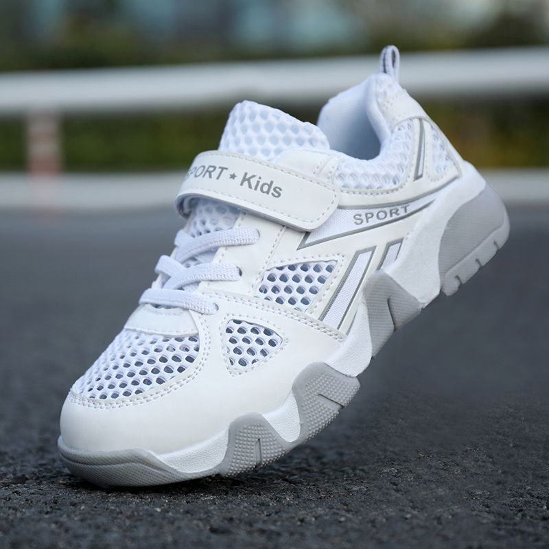 Kids White Mesh Sport Sneakers with Velcro