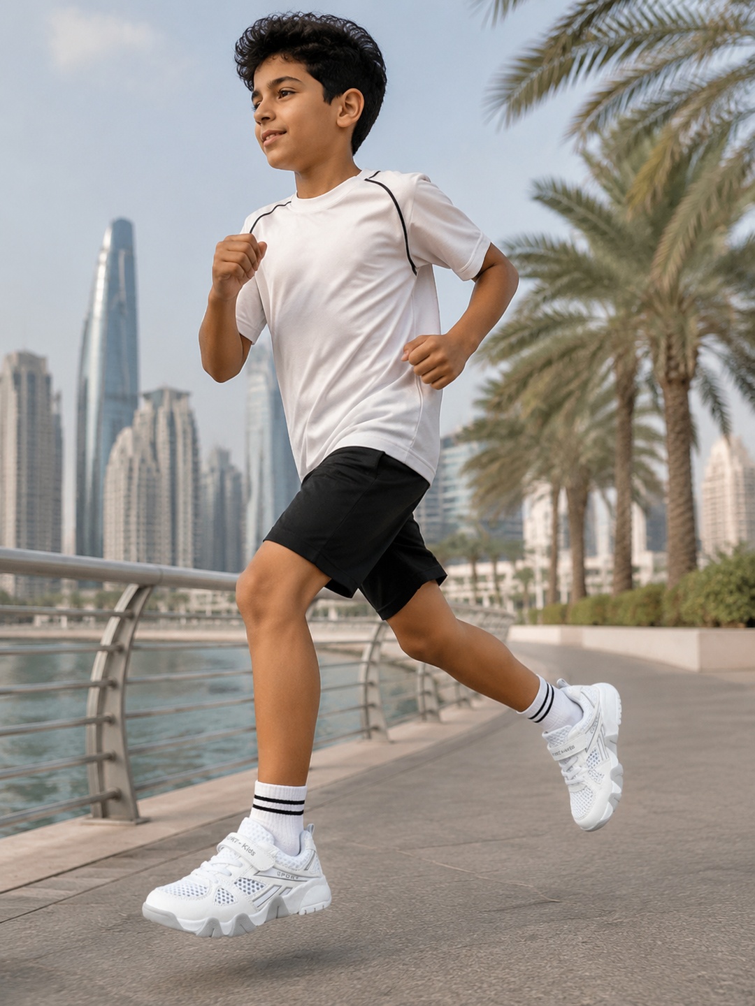 Kids White Mesh Sport Sneakers with Velcro