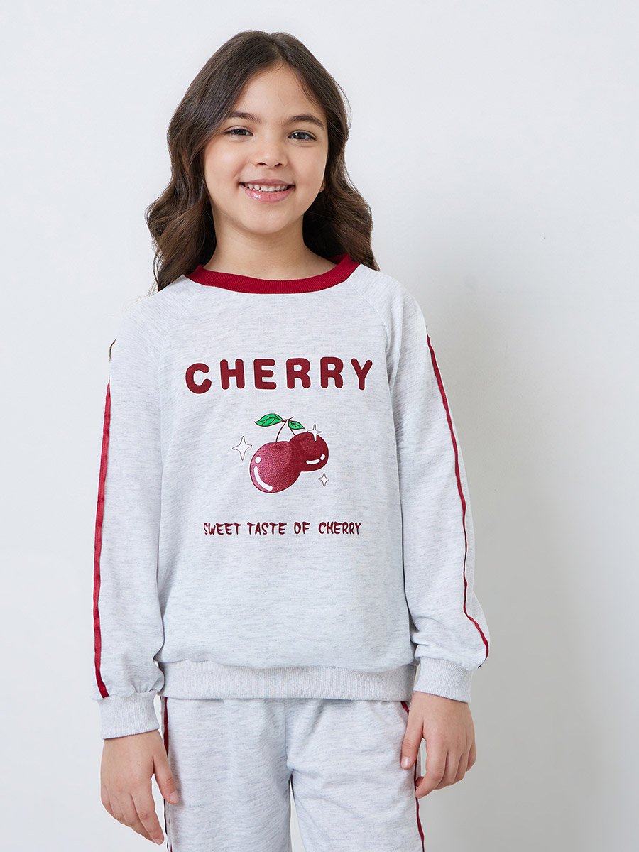 Toddler girl set with full sleeve graphic tee and wide leg jogger with side stripe and bow details