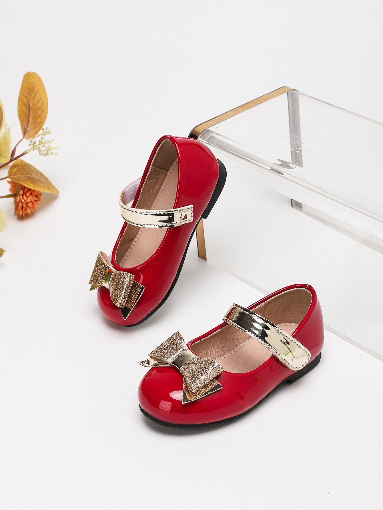 Girls Red Patent Mary Jane Flats with Sparkle Bow