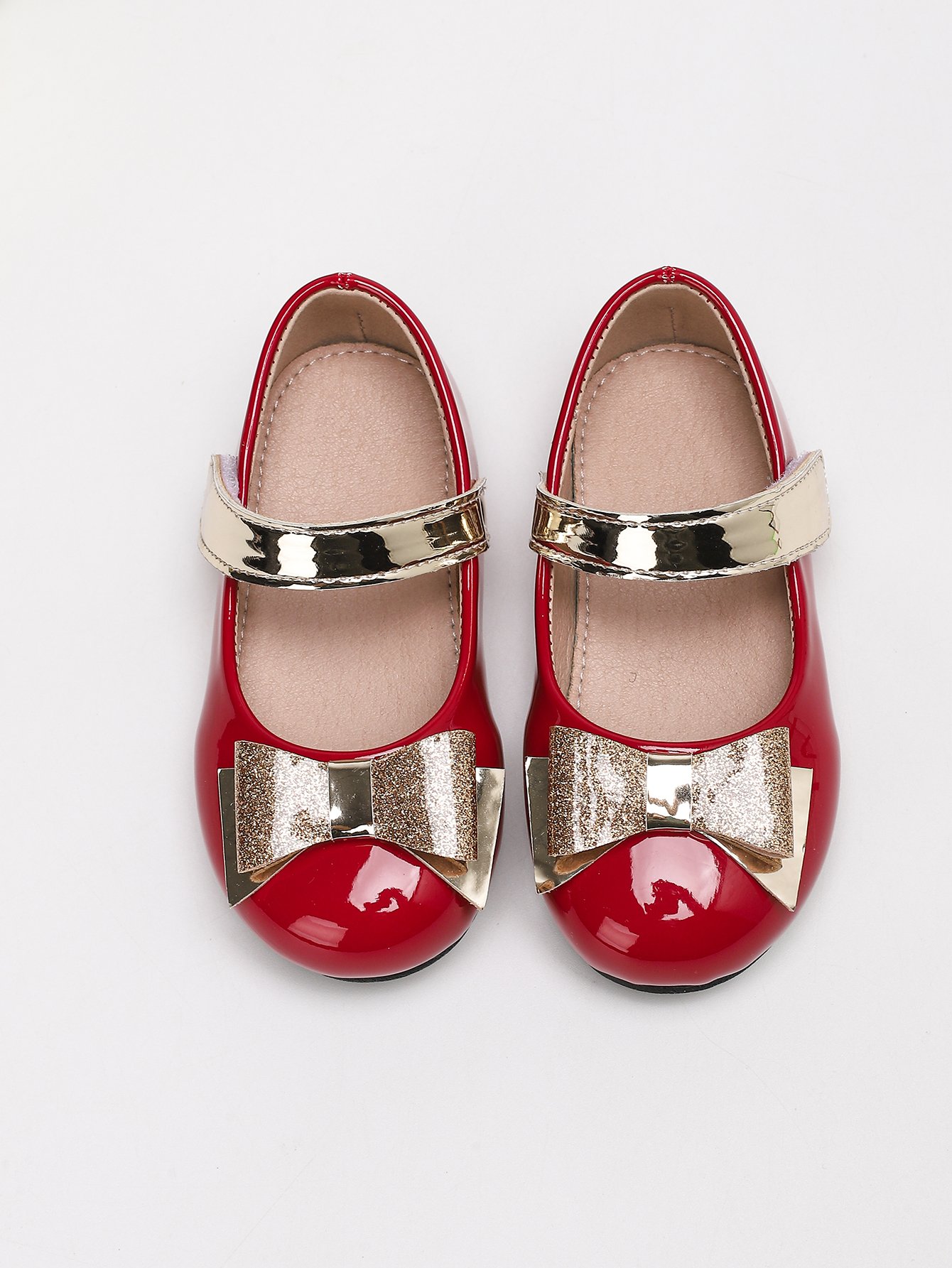 Girls Red Patent Mary Jane Flats with Sparkle Bow