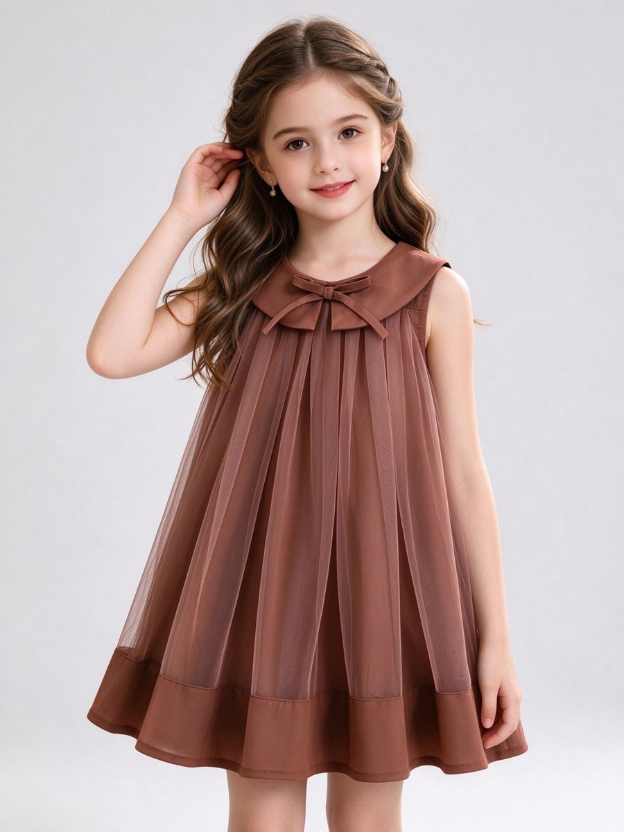 Coffee Brown Sleeveless Mesh Insert Dress