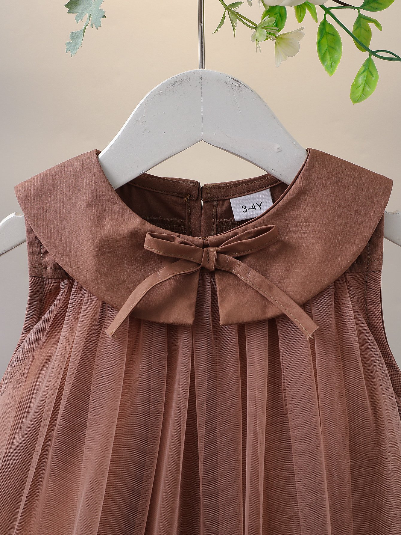 Coffee Brown Sleeveless Mesh Insert Dress