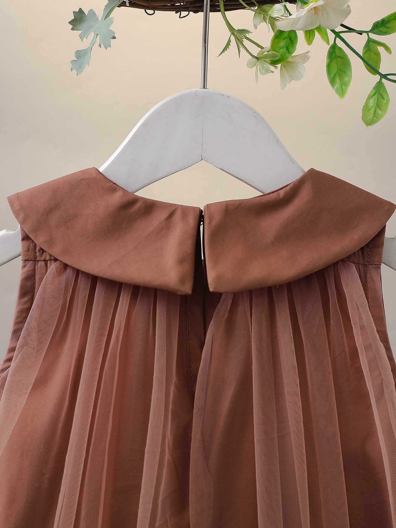 Coffee Brown Sleeveless Mesh Insert Dress