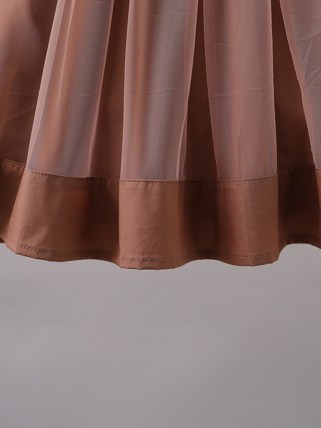 Coffee Brown Sleeveless Mesh Insert Dress