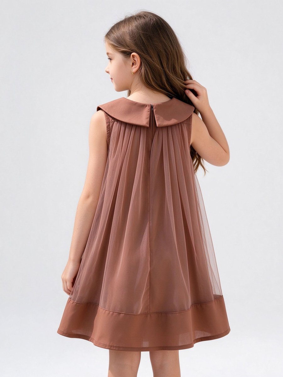 Coffee Brown Sleeveless Mesh Insert Dress
