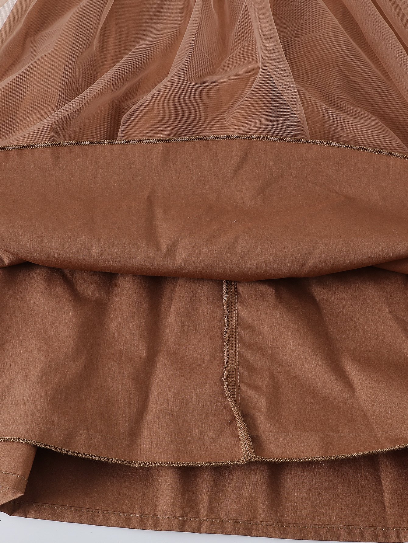 Coffee Brown Sleeveless Mesh Insert Dress