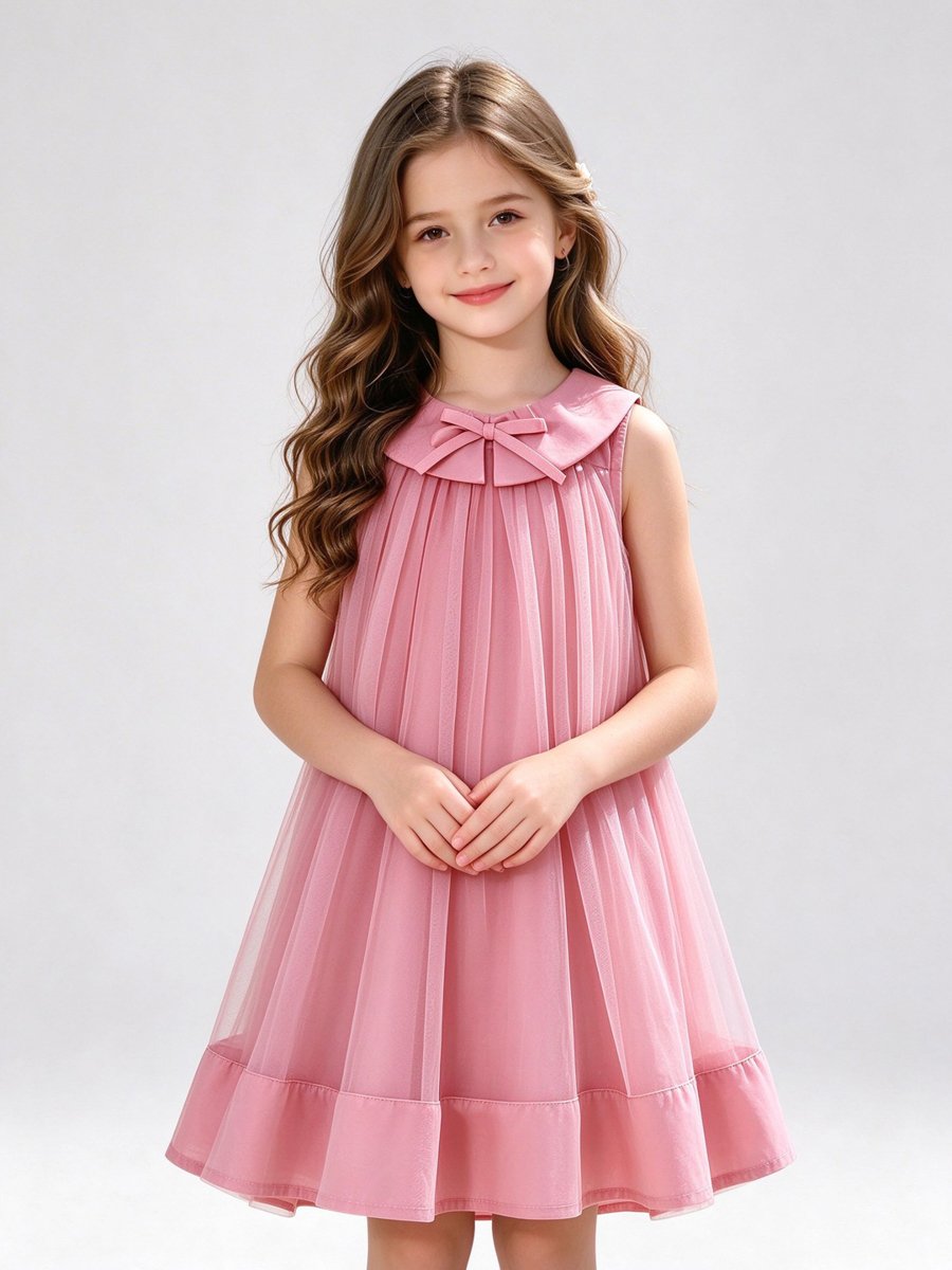 Pink Sleeveless Mesh Insert Dress