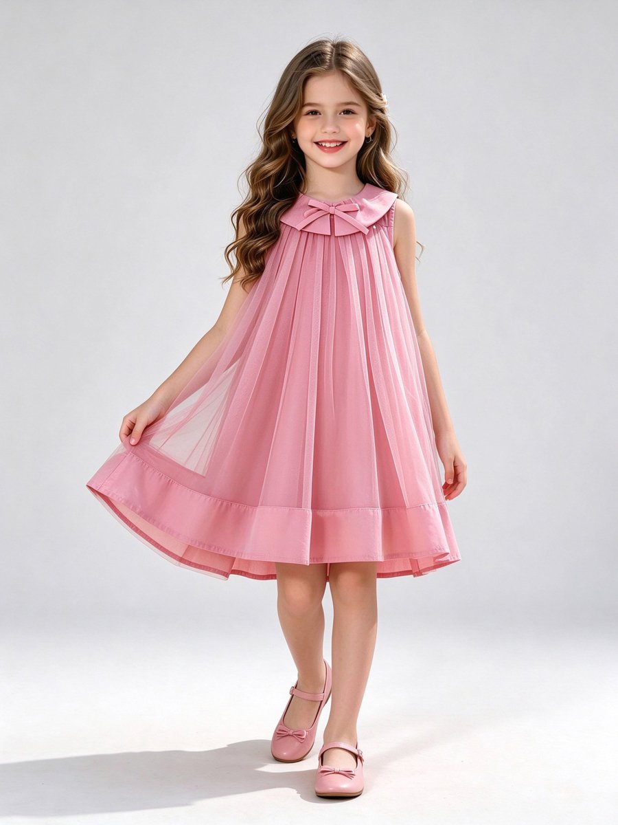 Pink Sleeveless Mesh Insert Dress