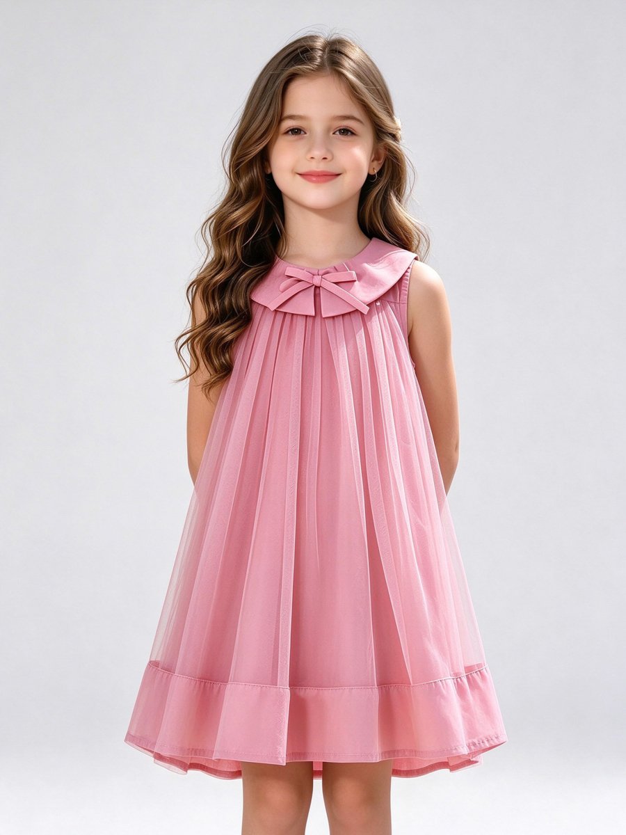 Pink Sleeveless Mesh Insert Dress