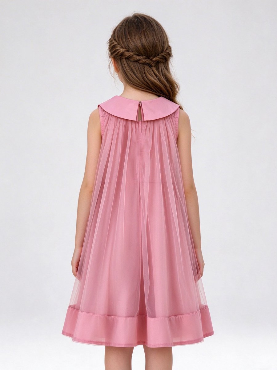 Pink Sleeveless Mesh Insert Dress