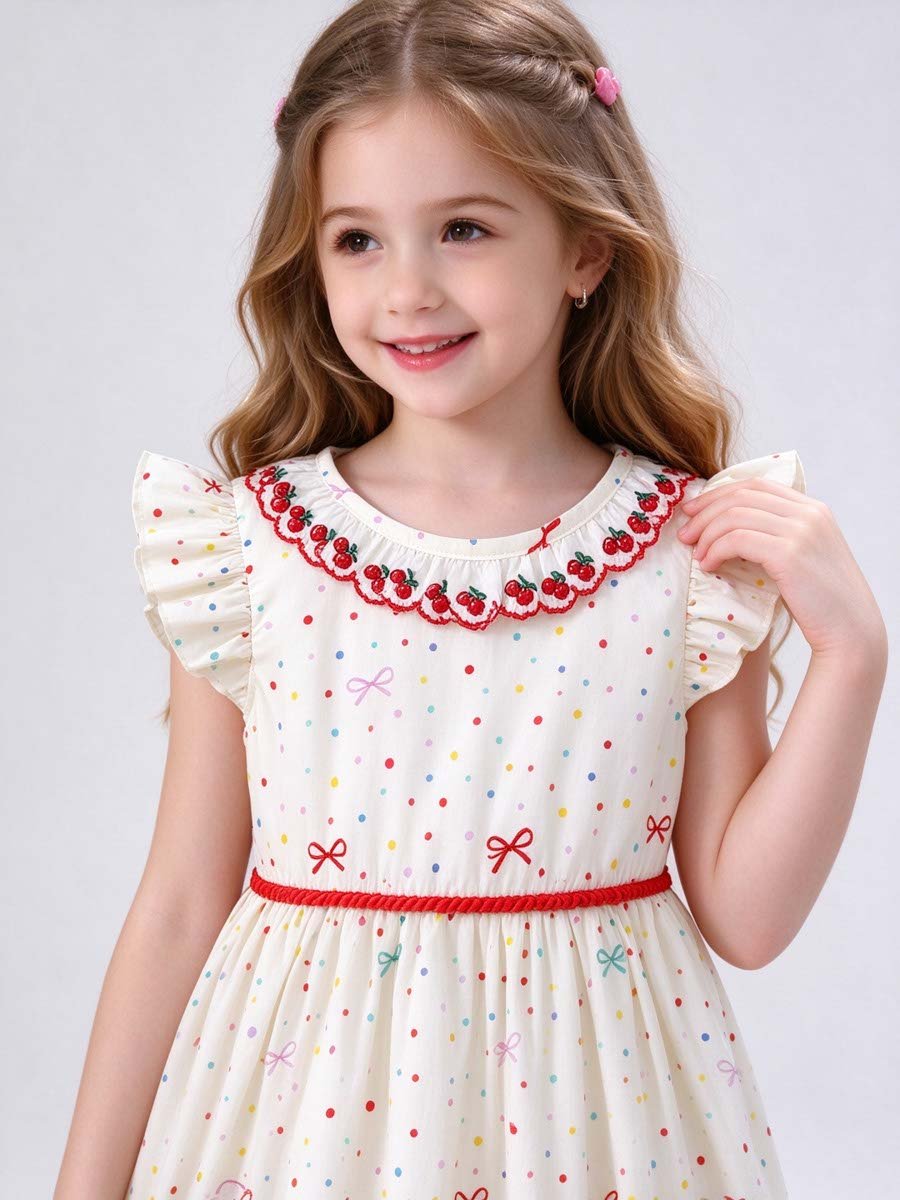 Beige Ice Cream Applique Polka Dot Dress