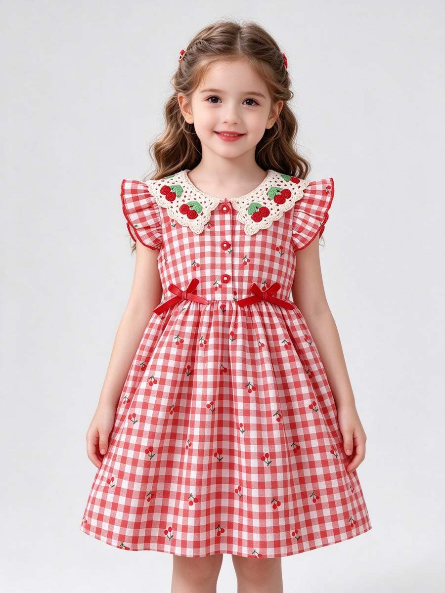 Red Gingham Cherry PrintDress