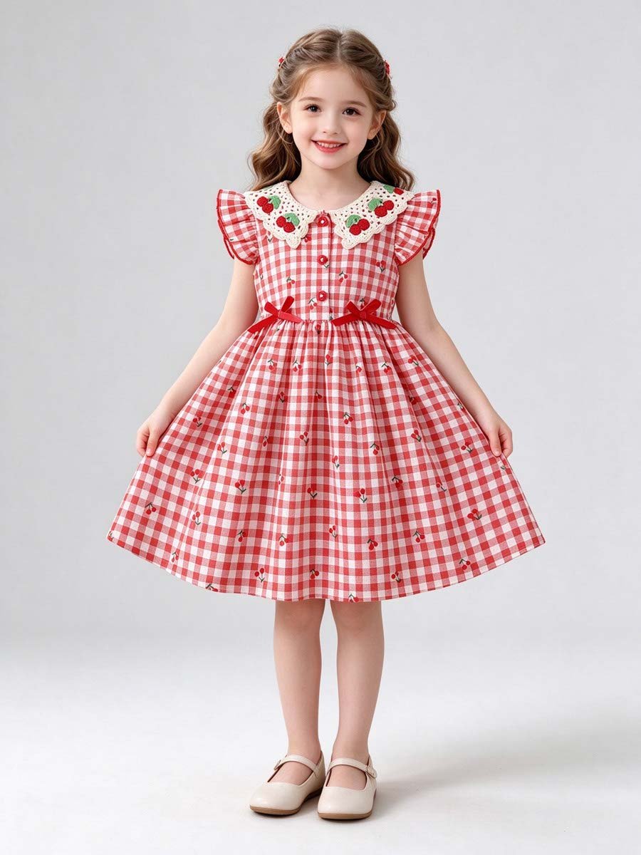 Red Gingham Cherry PrintDress