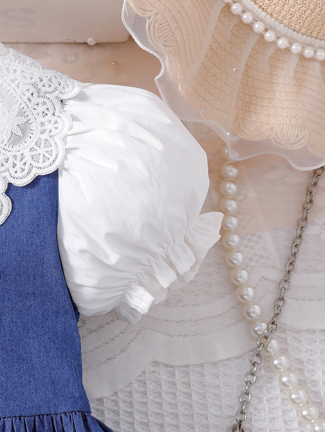 Blue Denim-Look Dress with Patch Detail