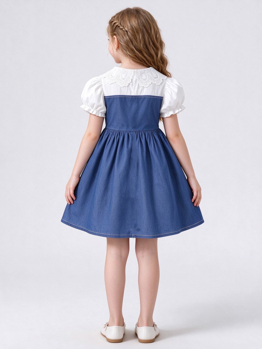 Blue Denim-Look Dress with Patch Detail