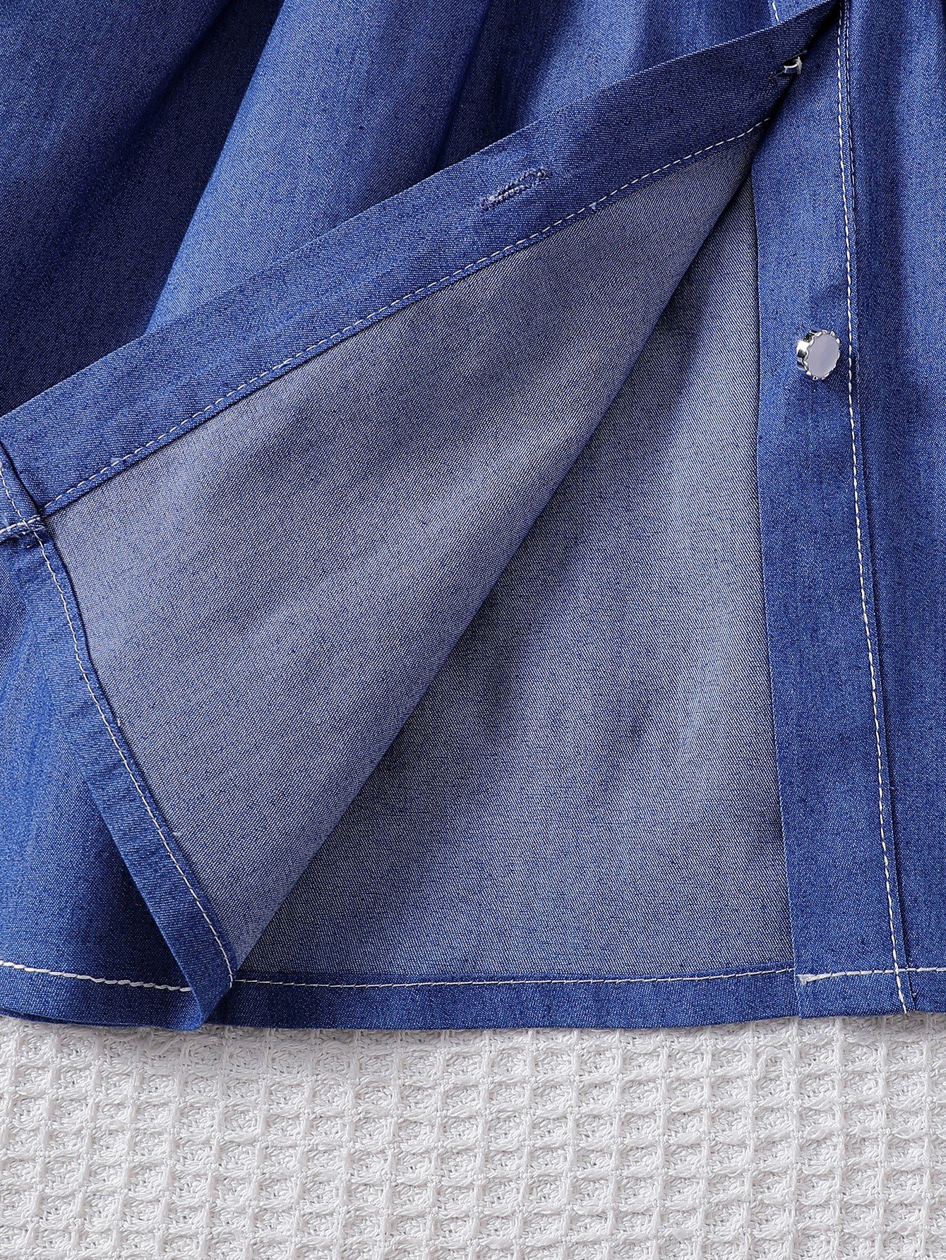 Blue Denim-Look Dress with Patch Detail