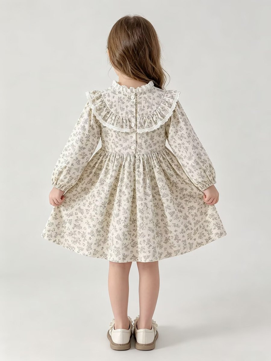 Beige Floral Print Mock Neck Dress