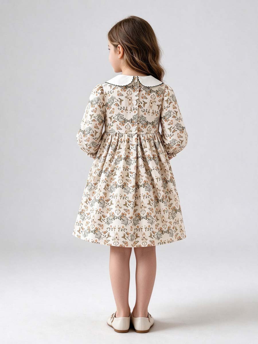 Beige Floral Print Casual Dress