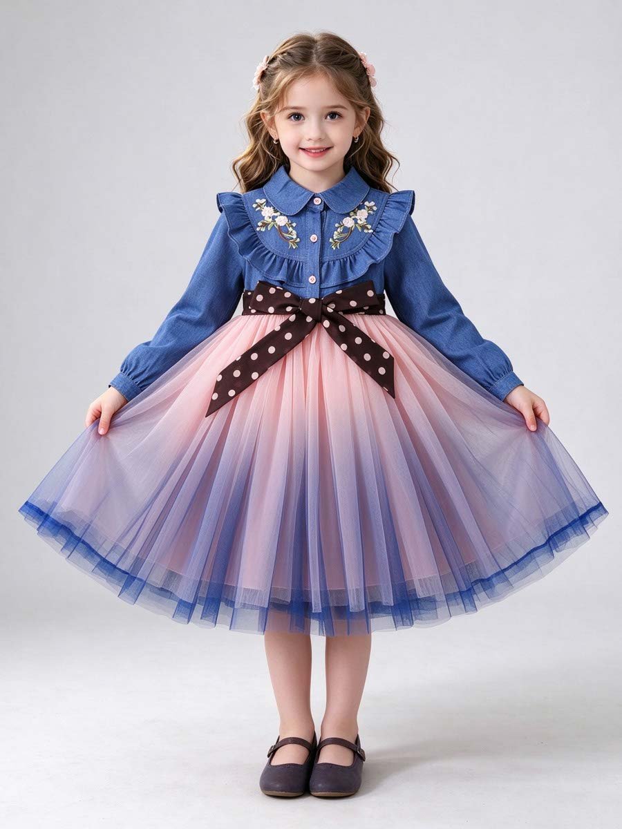 Denim and Tulle Fit and Flare Dress