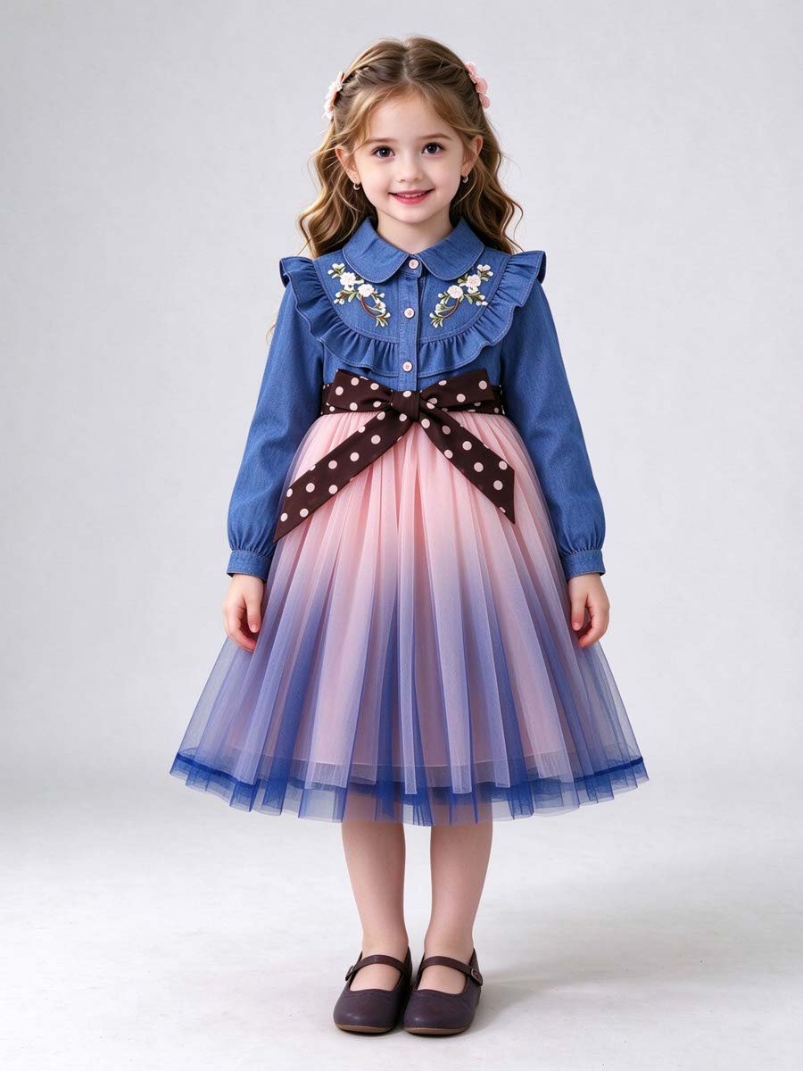 Denim and Tulle Fit and Flare Dress