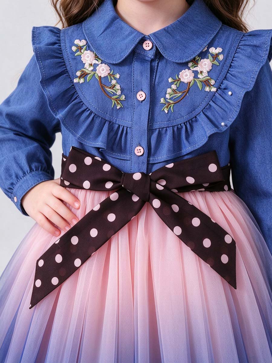 Denim and Tulle Fit and Flare Dress