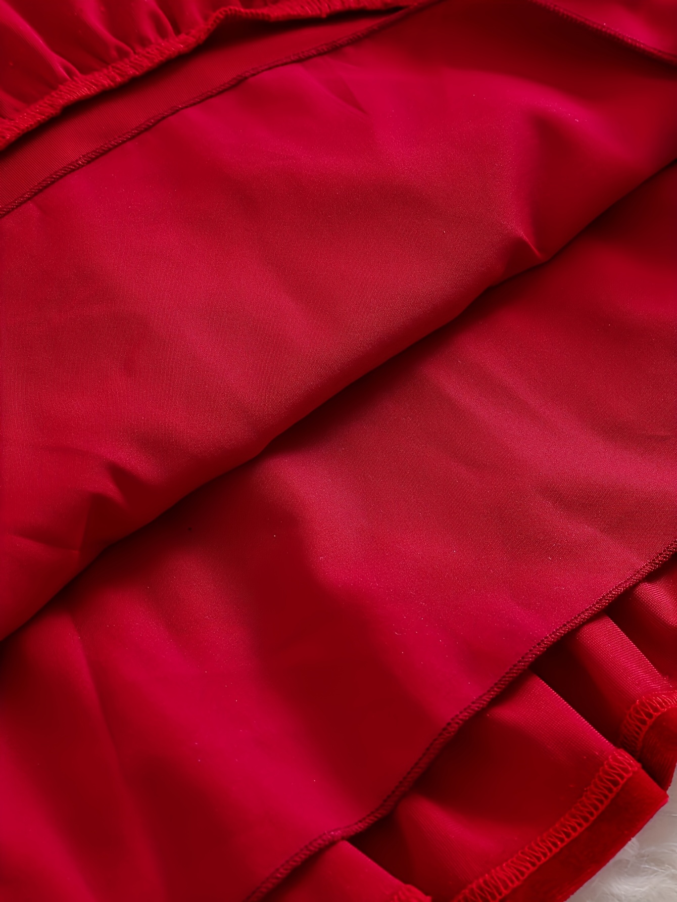 Red Velvet-Look Dress with Lace Collar