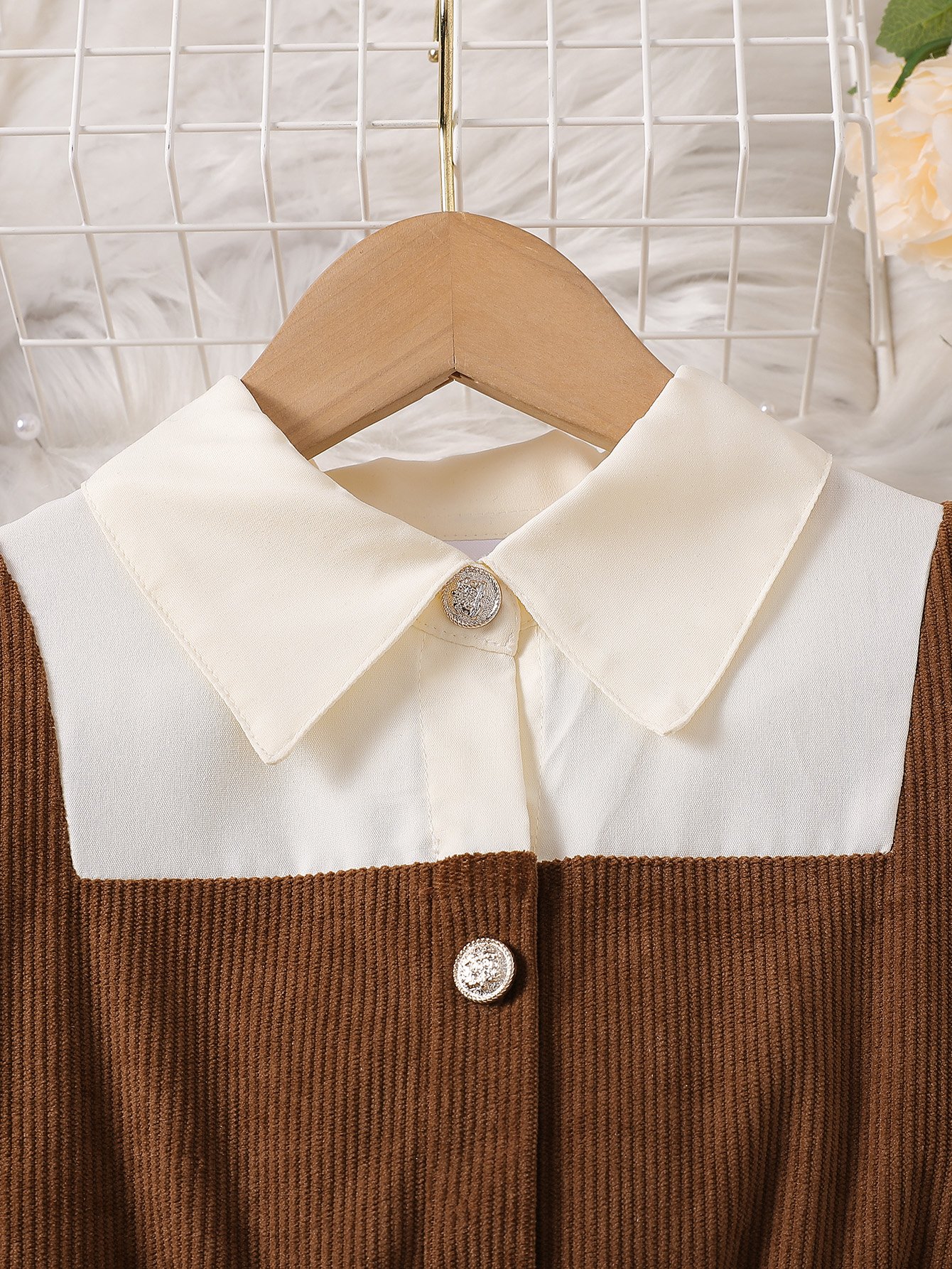 Coffee Brown Corduroy Dress with Long Sleeves