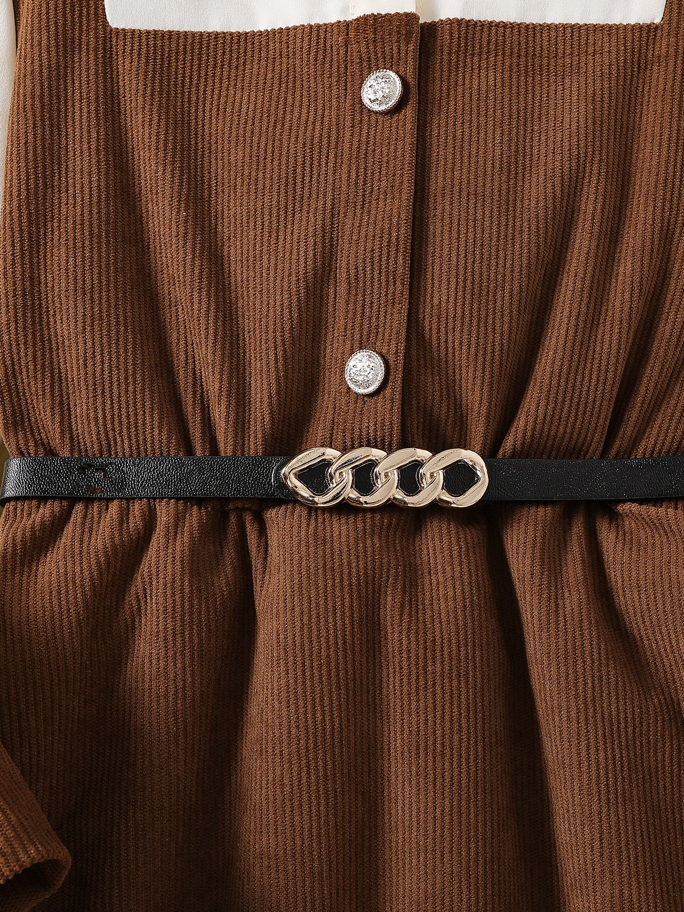 Coffee Brown Corduroy Dress with Long Sleeves
