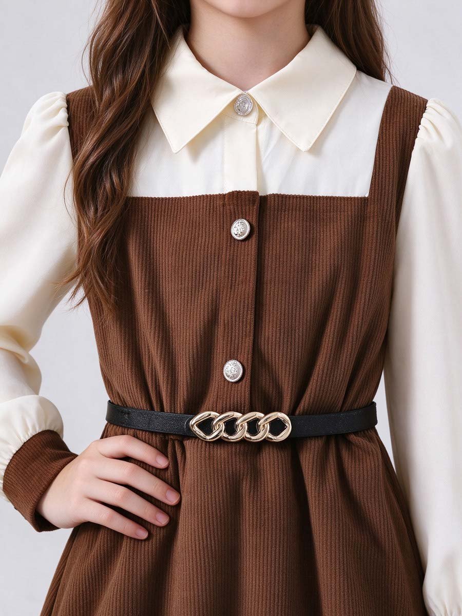 Coffee Brown Corduroy Dress with Long Sleeves